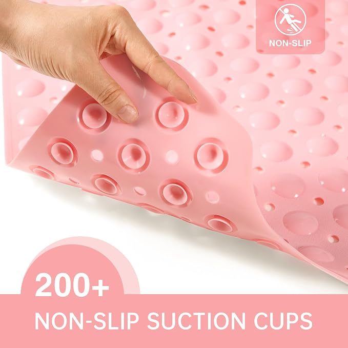 Tree Bud Bathtub Mats for Shower Tub Non-Slip Bath Mat 39 x 16 Inch Extra Long Shower Mat, Bath Tub Mat for Bathroom with Machine Washable, BPA Free for Kids (Opaque Pink)