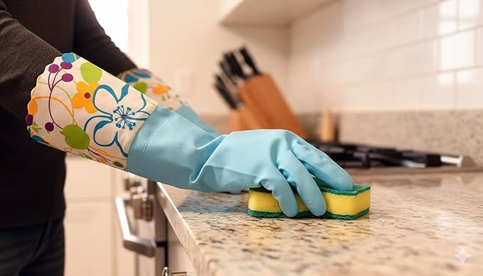 G & F Reusable Household Cleaning Gloves, Cotton-Lined Latex Rubber Dishwashing Gloves, Non-Slip Waterproof Kitchen & Bathroom Gloves for Washing Dishes, Scrubbing, Mopping & Household Chores