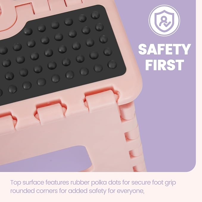 9 Inch Folding Step Stool 300 LB Capacity Non Slip Foot Stool with Handle Plastic Foldable Step Stools for Kids Stepping Stool for Bathroom Black Small Step Stool (1 PC Pink) | Heavy Duty Foldable Stools, Lightweight, Holds 300 lb, for Toddler Kitchen ...