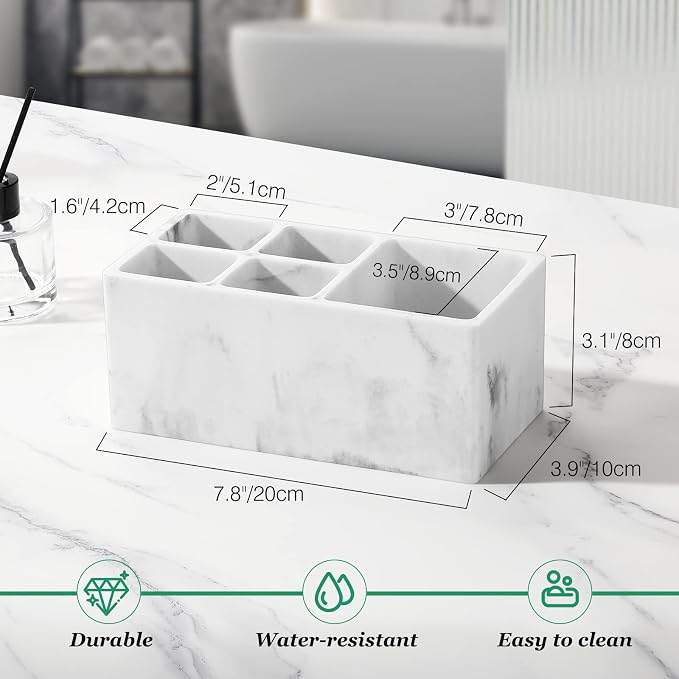 Luxspire 5 Slots Toothbrush Holders, Resin, Gravel White | Toothbrush Razor Holder, Toothpaste Holder for Bathroom Accessories Set Vanity Counter Sink Organizer Storage Organizer Caddy