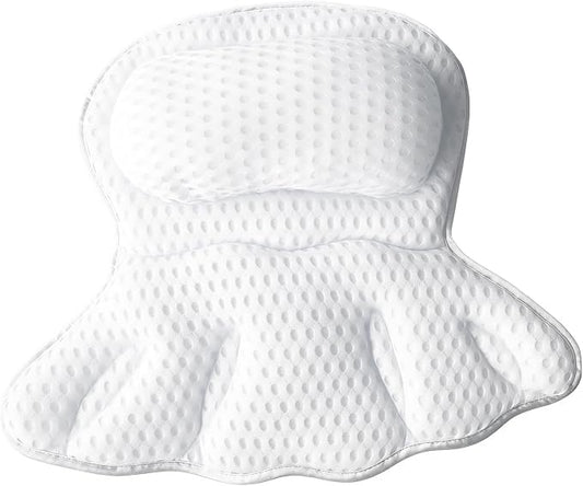 Luxury Bathtub Pillow, 4D Air Mesh Soft Bath Pillows for Tub, Ergonomic Neck & Back Support, Non-Slip Suction Cups Head Neck Support Hot Tub Pillow, Spa Bath Accessories Gift for Women White