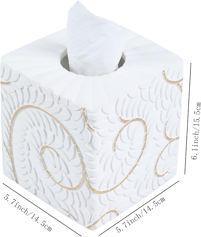 Hymmah Modern Square Tissue Box Cover Holder,Bathroom Accessories Decor Unique Design Tissue Box Cover for Bathroom Vanity Counter Tops Also Great for Bedrooms and Living Rooms