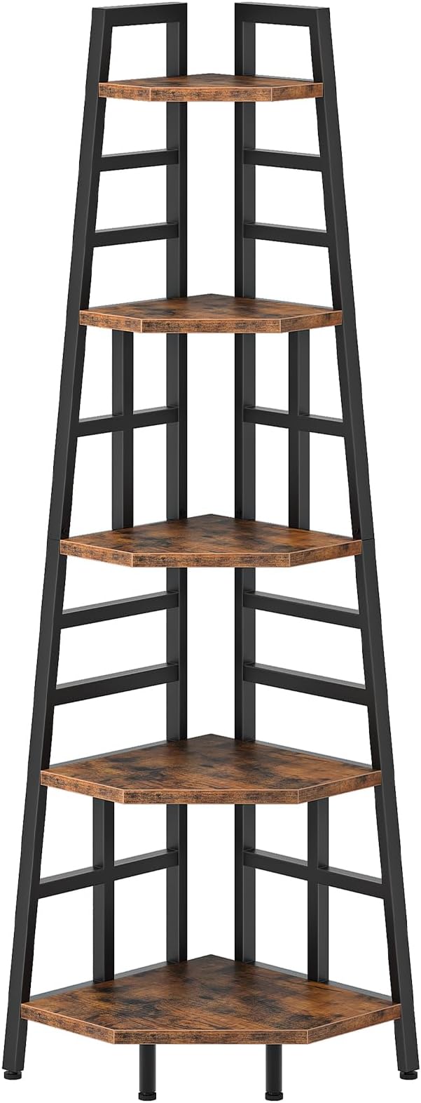 70.1-Inch 5-Tier Tall Corner Shelf, Narrow Bookshelf for Small Spaces, Industrial Bookcase Display Stand for Living Room, Bedroom, Office, Rustic Brown TCJ25BF