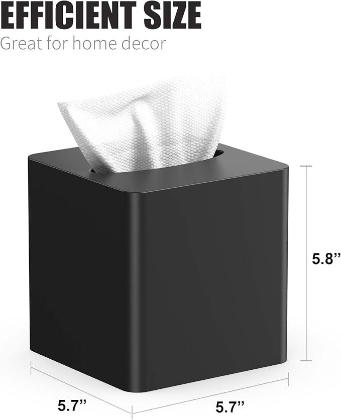 Livelab Tissue Box Cover Square - Oak Wood Tissue Box Holder for Living Room, Dinner Table, Bathroom, Office - Decorative Wooden Cube Facial Tissue Cover for Modern Farmhouse Home Decor | Black