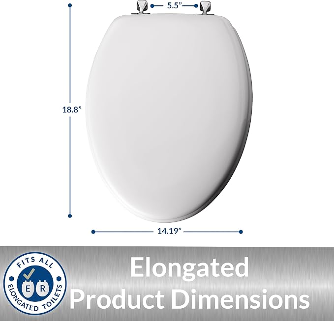 MAYFAIR 1844CP 000 Toilet Seat with Chrome Hinges will Never Come Loose, ELONGATE, White (Pack of 2)
