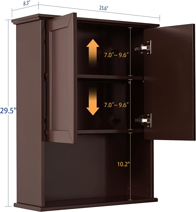 VANIRROR Bathroom Wall Medicine Cabinet with Soft-Close Buffering Hinges | Over Toilet Storage Cupboard Adjustable Shelves & Hidden Handles, 23"x29" White MDF Cabinet for Laundry Room, Kitchen