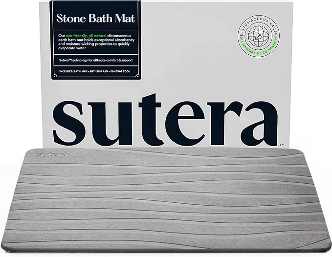 Stone Bath Mat for Bathroom, Dries in Seconds - Diatomaceous Earth, Gray | Super absorbent, quick-drying & easy to clean. Natural material that lasts — restores with light sanding.