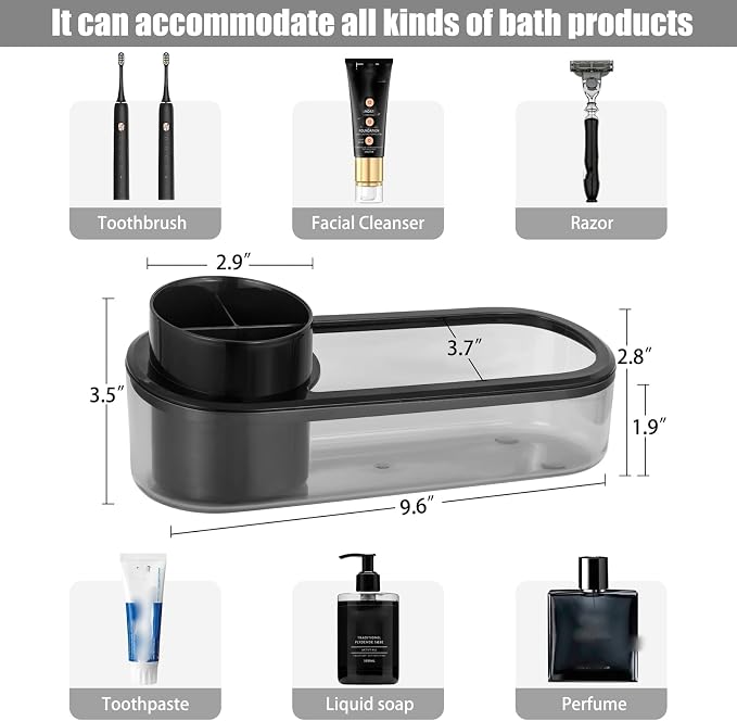 Ayswupt Black Toothbrush Holder for Bathroom,Detactable Bathroom Tray for Men,Electric Tooth Brushing Holder,Bathroom Countertop Organizer,Tooth Brush Toothpaste Caddy Storage,Vanity Sink Accessories