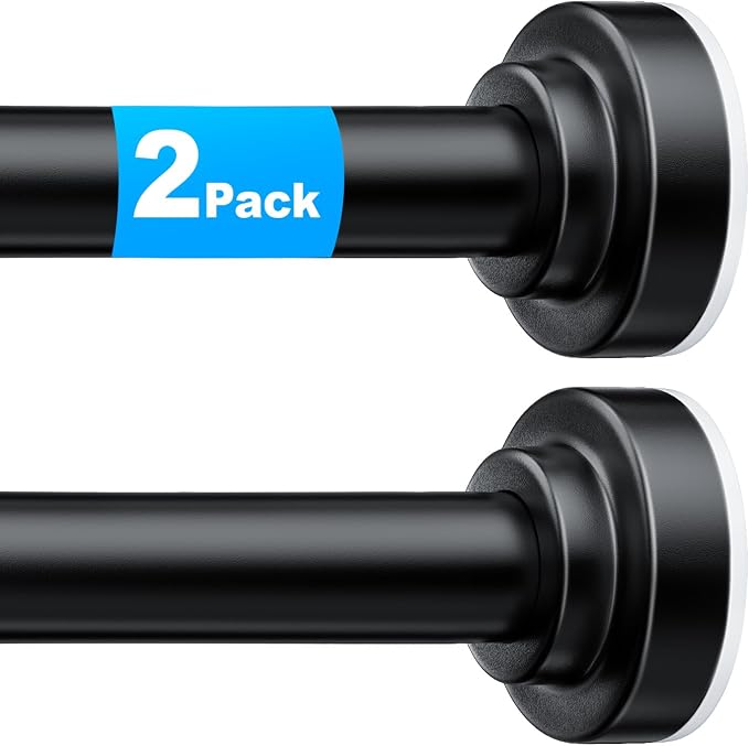 TEECK 2 Pack Shower Curtain Rod, 32-43 inch Adjustable Spring Tension Curtain Rod, Never Rust Anti-Slip Shower Curtain Rod for Bathroom, No Drilling, Never Collapse, Easy to Use, Black