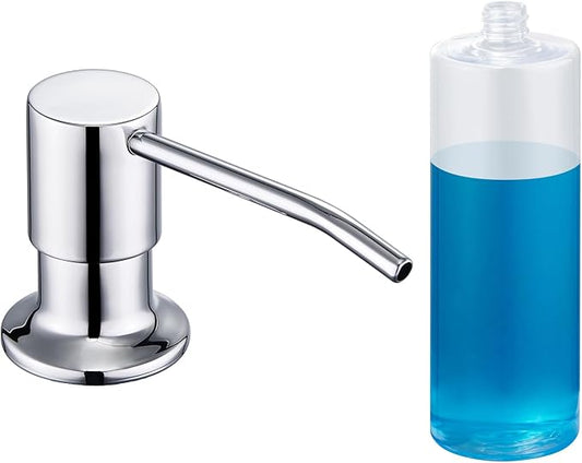 Soap Dispenser for Kitchen Sink, Wardock Built in Soap Dispenser Chrome | Stainless Steel Refill from The Top Polished Chrome Kitchen Sink Soap Dispensers with 17 OZ Soap Bottle