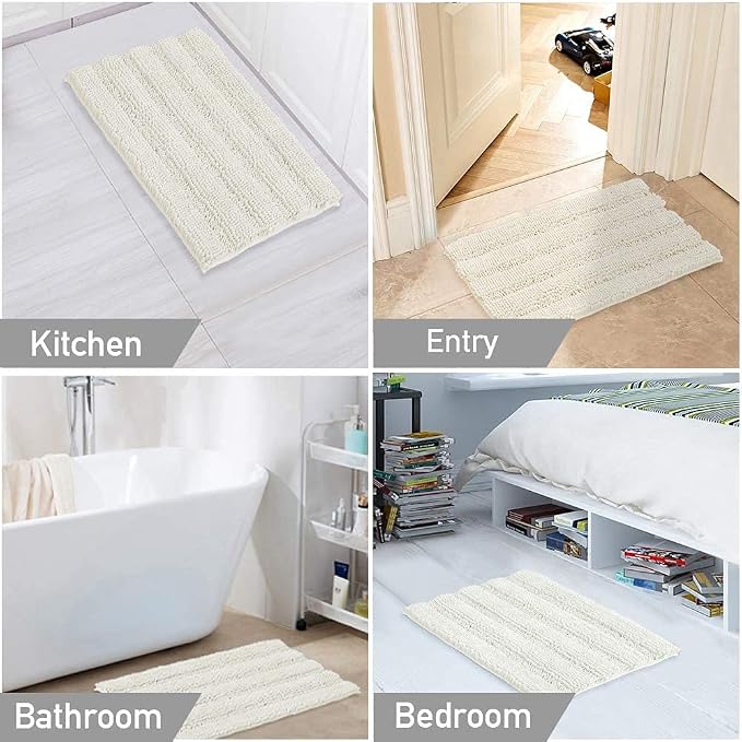 Turquoize Chenille Bathroom Rugs Set Non-Slip Bath Mats for Bathroom Super Absorbent Shaggy Rugs for Tub Shower Toilet Plush Bath Rug Plus U Contour Rug (Oversized: 24" x 36" and 20" x 24" U), Cream
