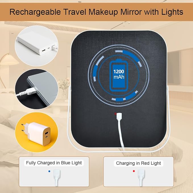 YEKKOPT Lighted Makeup Mirror, Rechargeable Vanity Mirror with Lights 10''x8'' Makeup Mirror with Lights,Light up Mirror Touch Screen with 3-Color Lighting,for Women Gift,Travel Essentials