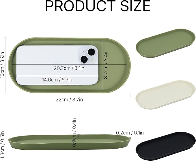 Silicone Vanity Tray, Black & White & Green, 8.66" x 3.94" | Waterproof, Non-Slip Organizer for Bathroom Counter, Kitchen Sink & Jewelry