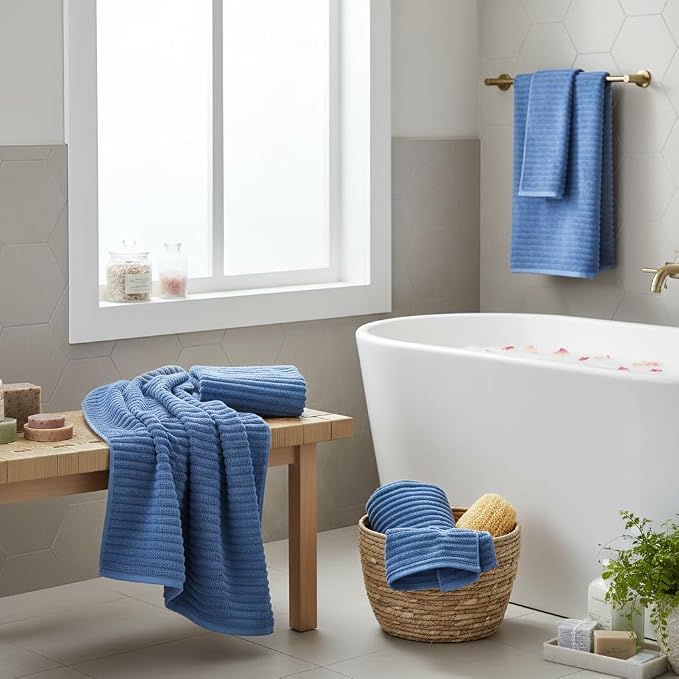 6 Piece Bath Towel Set, 40"x80" Oversized Bath Sheets, Blue | Microfiber, Quick Dry, Highly Absorbent, Towels for Bathroom, 2 Extra Large Bath Towels, 2 Soft Hand Towels, 2 Washcloths