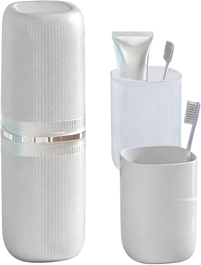 Toothbrush Travel Case Portable Travel Toothbrush Holder, Large Travel Toothbrush Cup for School, Camping, Business Trip, Bathroom, Cruise (White)