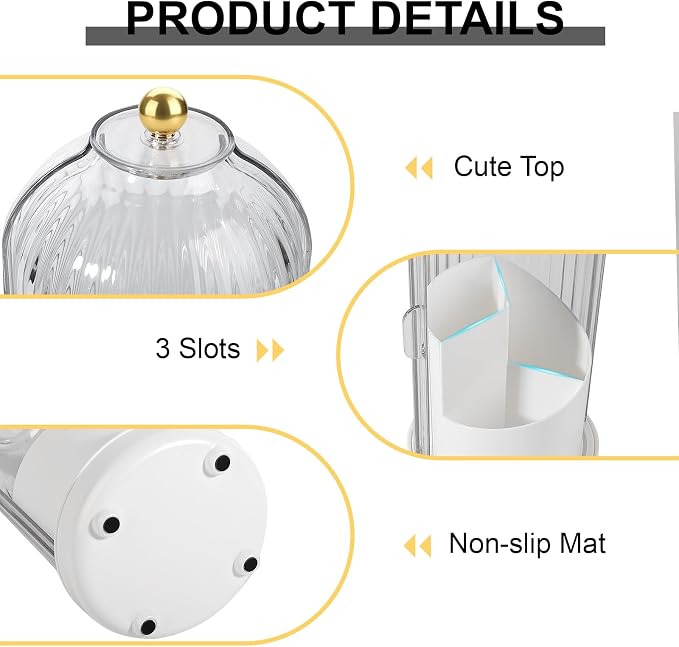Toothbrush Holders with Cover Toothpaste Organizer for Bathroom, White | 360° Rotating, Dustproof Sliding Lid, Drainage Holes, Waterproof, for Kids Electric Toothbrush Makeup Brush Storage