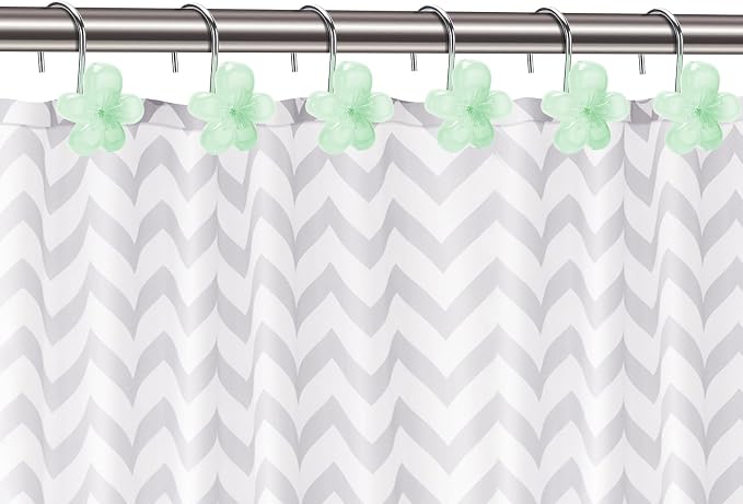 Cute Flower Shower Curtain Hooks, Glow in The Dark, Pretty Floral Themed Elegant Bathroom Decor, Green