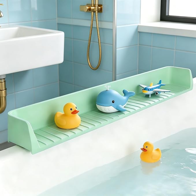 Splash Guard for Bathtub, 31-Inch Silicone Tub Toy Tray for Kids | Bathtub Splash Guard for Kids, Tub Edge Guard with Toy Holder Shelf to Help Reduce Spills and Keep Floors Dry