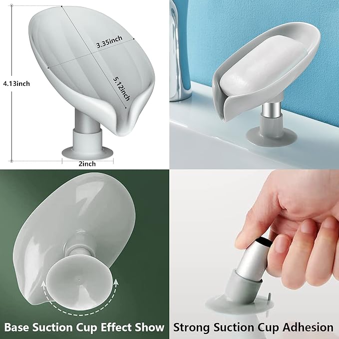 2 Pack Suction Soap Dish for Shower, No-Drill Drain Holder, Removable | 45° Self-Draining Design, Removable for Cleaning, for Shower & Kitchen