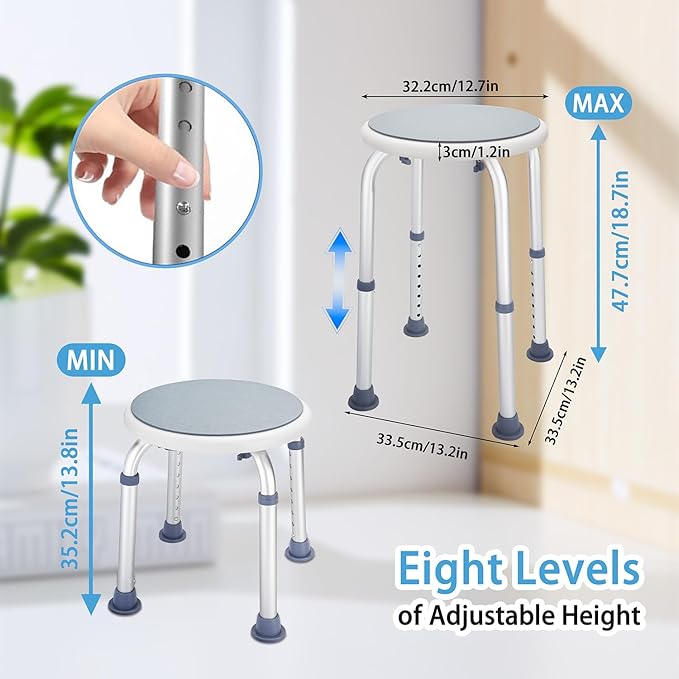 Adjustable Bath Seat, Bathroom Bathtub Shower Chair Stool for Elderly and Disabled, Seniors Tub Transfer Bench for Inside Shower (Grey, Basic Version)