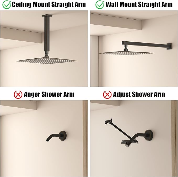 16 In Rain Shower Head High Pressure Rainfall Shower Head Bronze | Square Rain Bathroom Showerhead, High Flow, Large Stainless Steel, Ceiling Mounted, Wall Mounted, Waterfall Full Body