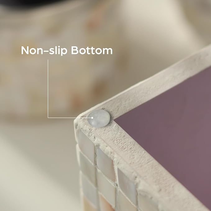 WDHODEC White Tissue Box Cover Square Decorative Tissue Box Holder Handmade Shell & Wooden Tissue Box Cube for Living Room, Dining Room, Cafe, Hotel, Office