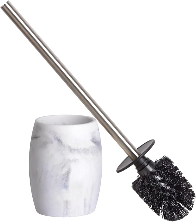 Clasin Home Toilet Bowl Brush and Holder with Stainless Steel Long Handle, Toilet Scrubber Brush with Durable Base, 360° Deep Cleaning Bristles for Bathroom, Compact Set for Small Space (White)