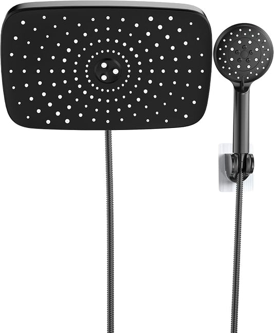 Veken 11.8“ Rain Shower Head with Handheld,Dual High Pressure Shower Heads | 5-mode Hand Held Spray with Hose,Wide Detachable Rainfall,Dual Showerhead Combo,Bathroom Accessories,Easy Install,Decor,Black