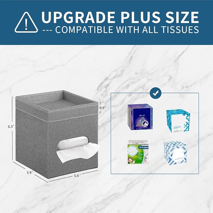 Square Tissue Box Cover with Storage Tray,Modern Decorative Tissue Holder | PU Leather Side Open Napkin Caddy,Facial Paper Dispenser for Bathroom Vanity,Night Stands,Desk,Stylish Home & Office Décor