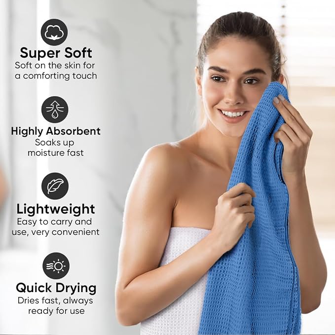 HOMEXCEL Waffle Bath Towels Set of 4 Pack, Waffle Towels for Bathroom | 400GSM Microfiber Waffle Bathroom Towel Set, Ultra Soft, Highly Absorbent, Quick Dry Towel for Gym, Shower, Spa, 30 x 60 Inch