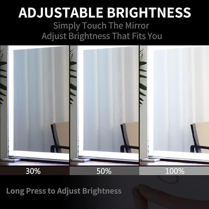 Large Vanity Mirror with Lights L36.2 X H26.8 inch, Lighted Tabletop/Wall Hollywood Makeup Mirror for Dressing Room & Bedroom,3 Color Modes with Dimmer,Silver