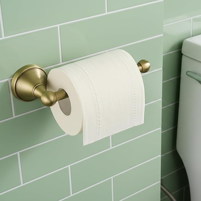 Flybath Toilet Paper Holder Brushed Brass Antique Wall Mounted for Bathroom | Rust-proof, Heavy Duty, Sturdy, Easy to Fit, Vintage Gold Loo Roll Holder, Paper Tissue Storage, Retro Bathroom Accessories