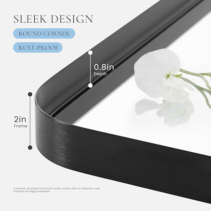 NEWBULIG Bathroom Mirror, Wall Mirror with Aluminum Alloy Thin Frame, Bathroom Mirrors for Over Sink, Bedroom, Living Room, Entryway