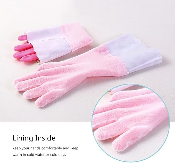 G & F Reusable Household Cleaning Gloves, Cotton-Lined Latex Rubber Dishwashing Gloves, Non-Slip Waterproof Kitchen & Bathroom Gloves for Washing Dishes, Scrubbing, Mopping & Household Chores