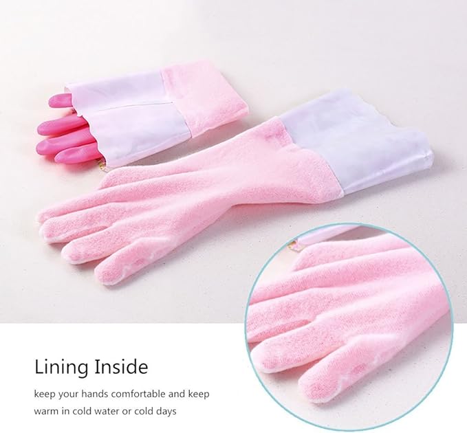 Finnhomy Household Gloves Latex free cleaning Gloves with soft fiber lining extra long cuff 15" and Vinyl Textured Grip 2 PairSmall, Mixed