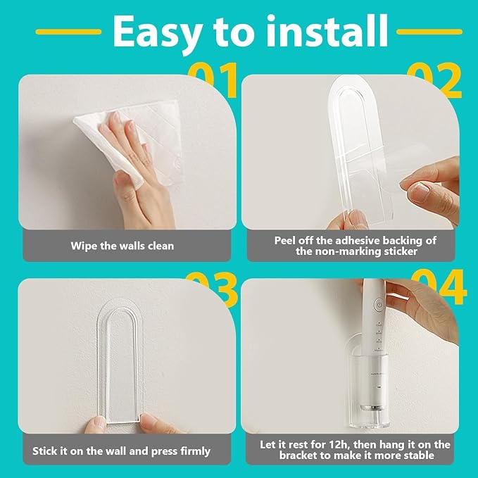 3 Pack Electric Toothbrush Holders for Bathroom, Wall Mounted Clear Electric Toothbrush Organizer, Self Adhesive Bathrooms Toothbrush Storage for Shower, Saving Space and Keep Drying