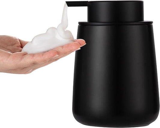 Enra Black Foaming Soap Dispenser, Ceramic Foam Soap Dispenser Bathroom | 12oz Refillable Design With Easy-Press Pump.Sleek Finish Adds Style to Sinks,Countertops Kitchens and Modern Interiors.
