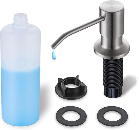 Built in Soap Dispenser for Kitchen Sink WEWE, Stainless Steel | Brushed Nickel in Counter soap Dispenser, Refill from The Top, 10oz Large Liquid Bottle