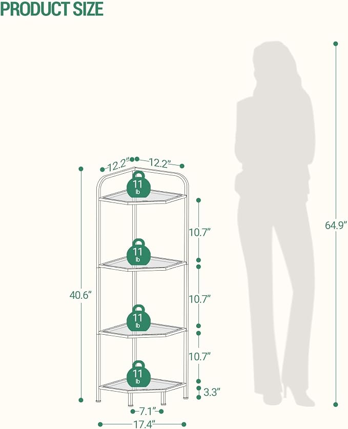 Hzuaneri Corner Shelf Stand, 6-Tier Glass Bookshelf Bookcase, Plant Stand | Bathroom Organizer Steel Frame, Tempered Glass, Modern Style for Living Room, Bathroom, Kitchen, Gold CS90400G
