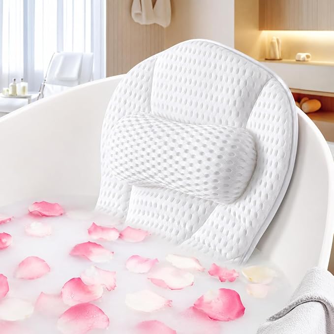Bath Pillow Bathtub Pillow Luxury Bath Pillows for Tub Neck and Back Suppor | Neck and Back Support Headrest with Soft 5D Mesh Fabric and Non-Slip Suction Cups,Relaxing Bath Accessories Spa Gifts