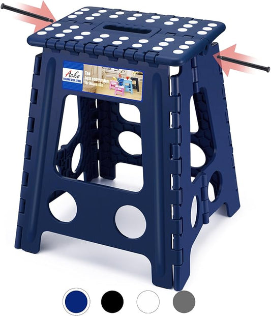 ACKO 16" Folding Step Stool, 400 lbs Capacity Foldable Stools, Royal Blue | Portable Heavy Duty Collapsible Foot Stool with Handle for Adults & Kids, Non-Slip, Safety Lock, Kitchen Bathroom Outdoor