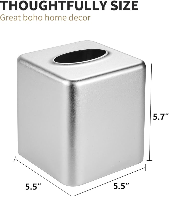 Livelab Tissue Box Cover, Square Metal Tissue Box Holder Modern Decor Facial Napkin Holder Tissue Box Dispenser for Bathroom Vanity Countertop, Living Room, Bedroom, Office - Silver