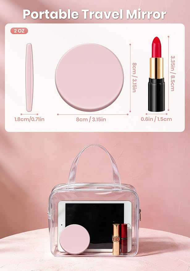 Compact Mirror with Light, Rechargeable 40X Magnifying Mirror with 3 Lighting Modes & Dimmable Brightness, Portable Travel Makeup Mirror; Essentials for Travel, Pocket, Purse Gifts Pink