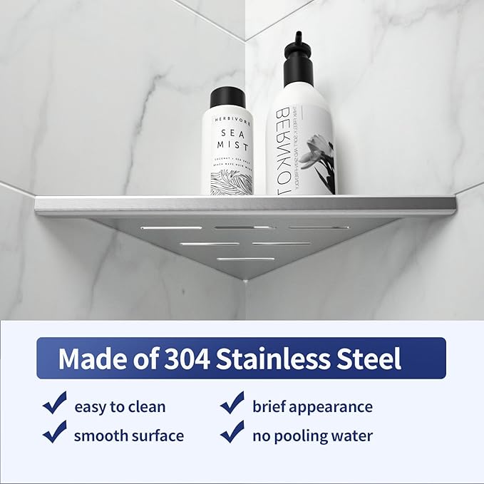 8'' Corner Shower Shelf 2PCS | 304 Stainless Steel Bathroom Shelves for Tiled Wall, Grout in Shelf, Silver
