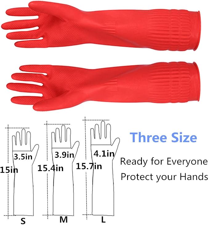 Rubber Cleaning Gloves Kitchen Dishwashing Glove 6-Pairs,Waterproof Reuseable.(Medium)