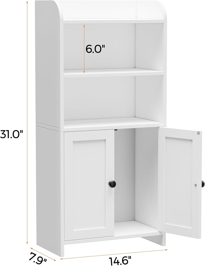 Homhedy Small Bathroom Storage Cabinet, Toilet Paper Storage Cabinet | Bathroom Floor Cabinet with Doors and Shelves, Bathroom Organizers for Small Spaces, 7.9" D x 14.6" W x 31" H, White