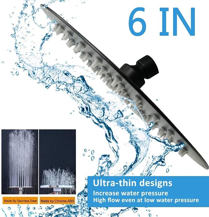 NearMoon Rain Shower Head, Ultra-Thin Design-Pressure Boosting, Awesome Some Experience, High Flow Stainless Steel Rainfall Head (6 Inch,Matte Black)