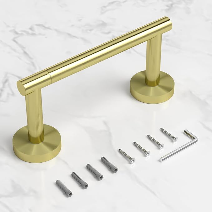 HITSLAM Gold Toilet Paper Holder, Double Post Pivoting, SS304 | Wall Mount Bathroom Toilet Tissue Holder, Rustproof Stainless Steel, Easy Pivoting Roll Change, Fits Mega Rolls Size