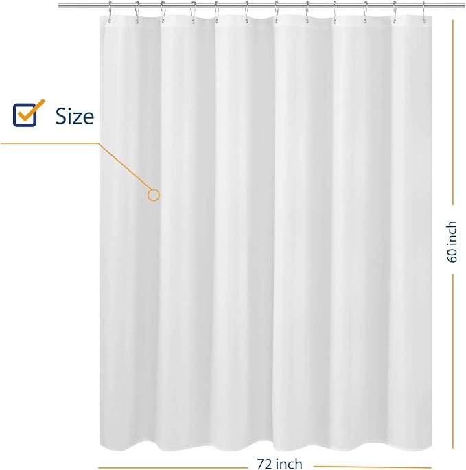 N&Y HOME Short Fabric Shower Curtain Liner 72 W x 60 H inches, White | Hotel Quality, Bottom Magnets, Machine Washable, Water Repellent, 72x60 Cloth Shower Curtain with Grommets for Bathroom