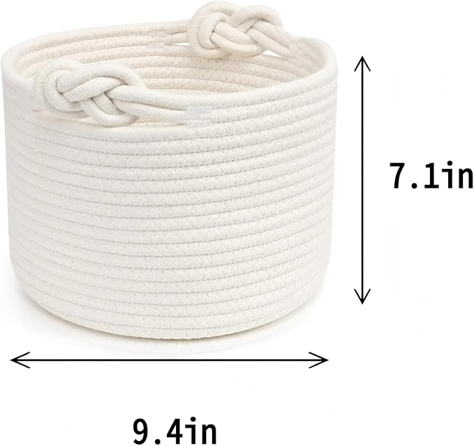 Bellar Small Rope Basket,Shelf Storage Baskets for Organizing,Cute White Storage Basket,Round Decorative Box for Kids,Woven Rope Storage Snack Storage Area Decorative Boxes Aesthetic -9.4’’*7.1’’